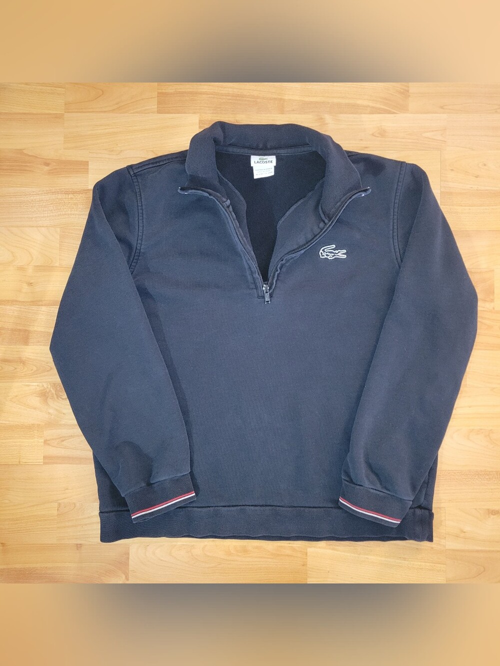 Lacoste Black Half-Zip Pullover Longsleeve Black Preppy, Men's Size 6 / Large